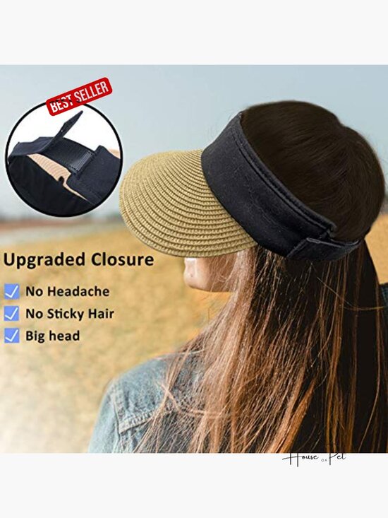 Wide Brim Straw Visor Sun Hat UPF 50+ Foldable Beach Cap main image 6